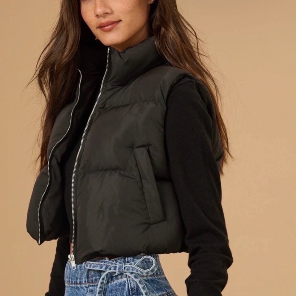 Altar'd State Womens Black Cropped‎ Puffer Cinch Back Gorpcore Outdoor Vest XL